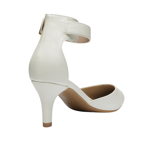 Women's Closed Toe Ankle Strap Heels - WHITE PU - 4